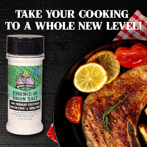Smoke n Sanity Essence of Onion Salt - Certified Low FODMAP - Contains No Garlic - Low FODMAP Seasonings. Certified Gluten Free - Certified Kosher...