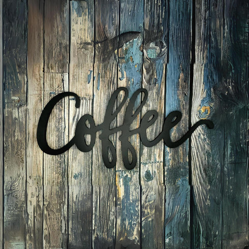 20" Slightly Distressed Black Wooden Coffee Word Sign Wall Art Decor...