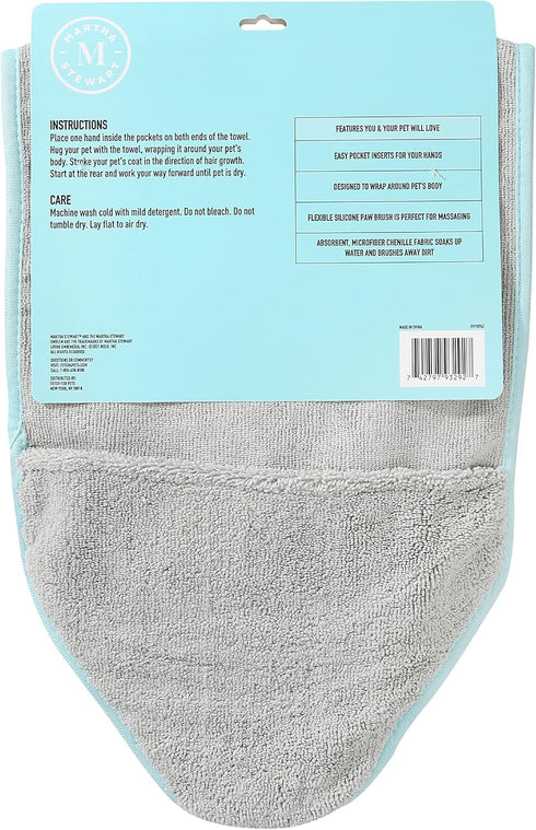 Martha Stewart - Multi-Functional Shammy Drying Towel w/TPR paw | Elegant Dog Grooming Tool for Drying & Massaging| Absorbent Microfiber Dog Groom...