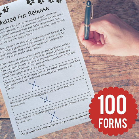 Dog Grooming Matted Fur Release Forms (Pad of 100, 5.5 X 8.5 Inches) Dog groomer forms addressing mats for Grooming Salon...