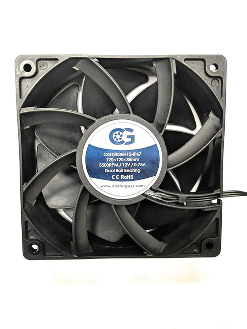 Coolerguys 12vDC Waterproof IP67 Fan (High Speed, 120x38mm)...