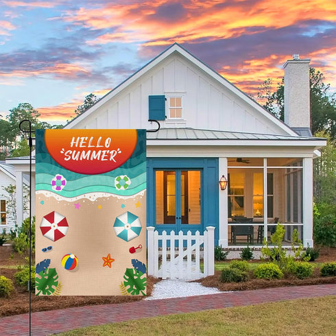Hello Summer Beach Flag Sunshine Beach Garden Flags 12x18 Double Sided Garden Flags for Outside Decoration Yard Flags...