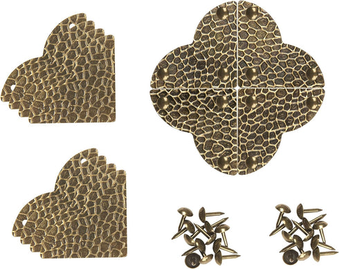 Dritz Home 44798-38 Campaign Hardware Small Hammered Quatrefoil Corner, Antique Brass (3-Pack)...