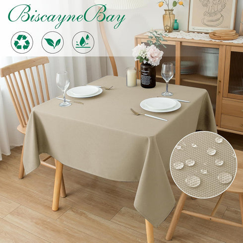 Biscaynebay Textured Fabric Square Tablecloths 54x54 Inches, Natural Water Resistant Spill Proof Table Cloth Washable Small Card Folding Table Cov...