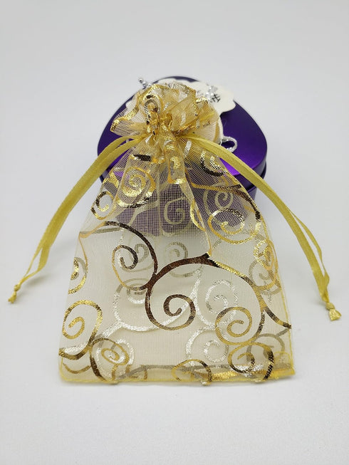 100pcs Sheer Organza Favor Bags For Wedding Baby Shower Rattan Print Gift Bags Samples Display Drawstring Pouches (3x4 inch, gold)...