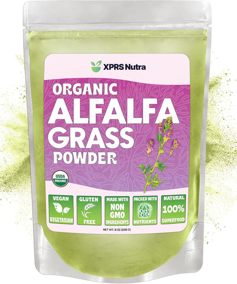 XPRS Nutra Organic Alfalfa Powder - Premium Vegan Alfalfa Supplement Rich in Calcium, Antioxidants, Vitamins - Farmer Alfalfa Supplement for Kids ...