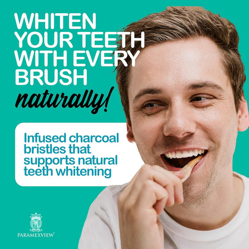 Paramexview® Natural Bamboo Toothbrushes Set of 4 | BPA-Free Medium Bristles, Eco-Friendly | Biodegradable Handle, Charcoal Infused and Organic Ba...