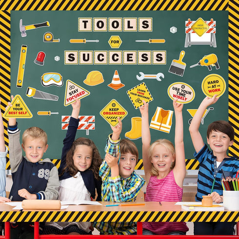 111Pcs Construction Bulletin Board Classroom Decoration Tools for Success Back to School Construction Theme Cutouts Positive Saying Birthday Party...