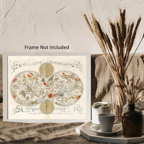 Posterizer 1 pcs-1675 Double hemisphere star Chart- Pavo, Phoenix-Astrology & Zodiac Art-Astronomy & Celestial Art-Gift for Steampunk and Astrolog...