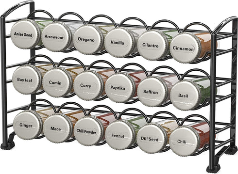 Deco Brothers Spice Rack Stand holder with 18 Bottles and 48 Labels, Black...