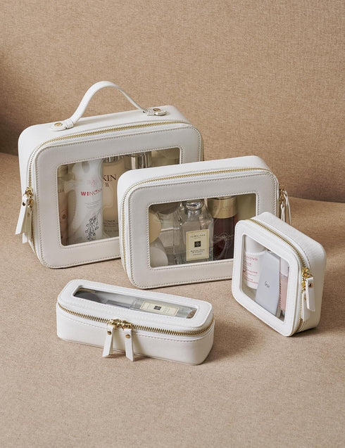 Slim Makeup Brush Bag Travel Clear Toiletry Bag for Women Cute White Make Up Bag for Traveling Cosmetic Bag Organizer Waterproof Tansparent Beauty...