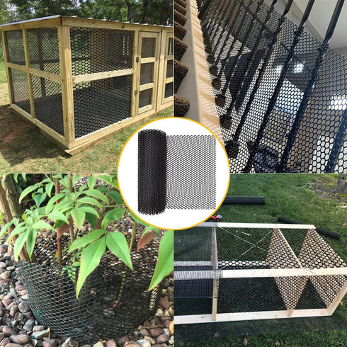 Plastic Chicken Wire Fence Mesh 15.7IN x 10FT Hexagonal Plastic Poultry Netting for Chicken, Black Upgraded Plastic Garden Mesh Fencing for Garden...