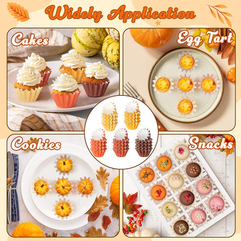 R HORSE 200Pcs Fall Mini Cupcake Liners Baking Cups, Thanksgiving Grease-resistant Mini Size Cupcake Cups for Baking, Heavy Duty Paper Muffin Baki...