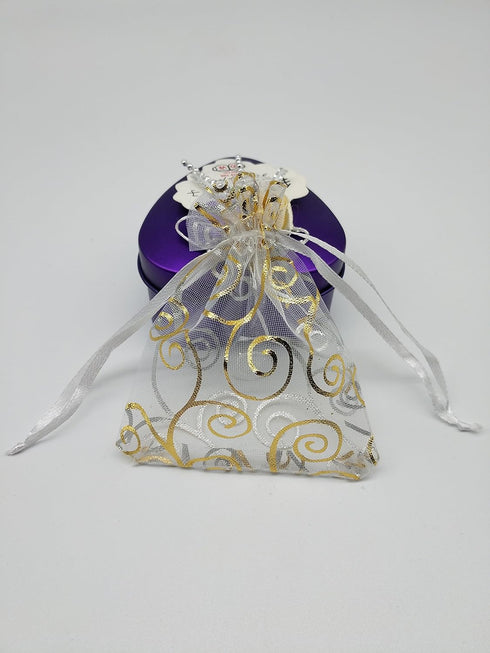 100pcs Sheer Organza Favor Bags For Wedding Baby Shower Rattan Print Gift Bags Samples Display Drawstring Pouches (3x4 inch, white)...
