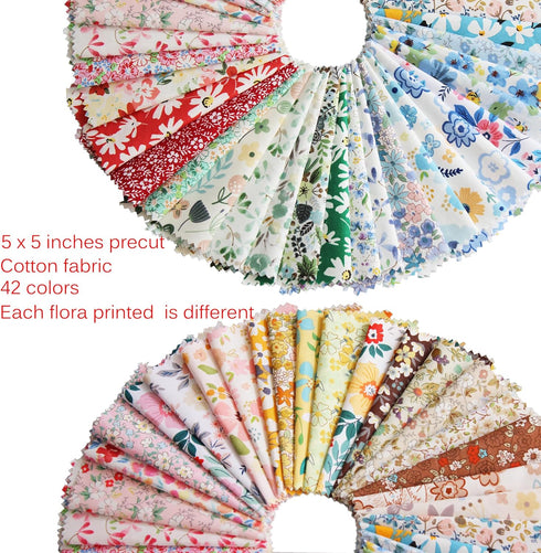 Charm Packs for Quilting 5 inch,Precut Fabric Squares 5''x5'' Quilting Cotton Fabric Bundles,42 Charm Squares for Quilts,Sewing and Other DIY Proj...