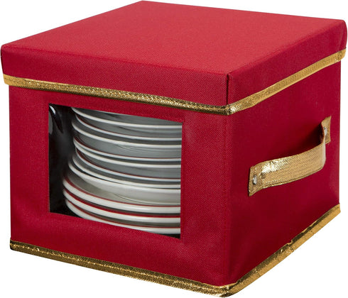 Simplify Holiday Salad Plate Dinnerware Storage Box | 9.45 Inch | Christmas China | 12 Felt Dividers | Tableware Setting | Red...