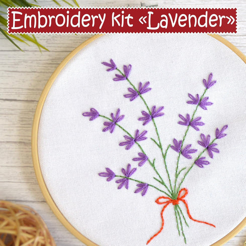 Embroidery Kit for Beginners 'Lavender' - Fun Starter Kit for Hand Embroidery with Stamped Pattern, Pre-Sorted Floss and Bamboo Hoop - for Adults ...