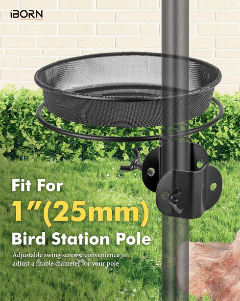 iBorn Bird Feeders Station Mesh Tray and Ring for 1” Pole Stand Station Outdoor Accessory for Humming Bird Feeders for Outside,5SECOND to Install,...