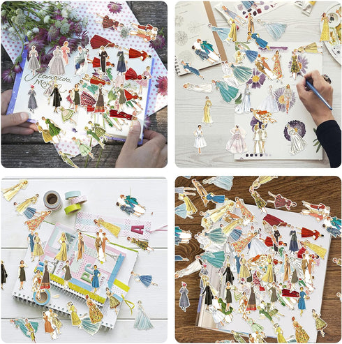 280 Pcs Vintage Washi Stickers for Journaling,Retro Fashion Women Girls People Scrapbook Stickers Scrapbooking Supplies Kit Junk Bullet Journals S...