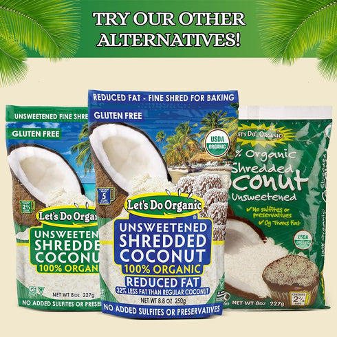 Lets Do Organic Shredded Coconut Unsweetened - Reduced Fat Coconut Shredded Organic, Organic Coconut Shreds, Unsweetened Coconut - 8.8 Oz (Pack of...