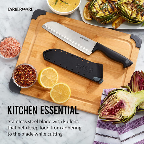 Farberware Edgekeeper 7-Inch Santoku Knife with Self-Sharpening Blade Cover, High Carbon-Stainless Steel Kitchen Knife with Ergonomic Handle, Razo...