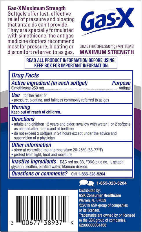 Gas-X Maximum Strength Gas Relief Softgels with Simethicone 250 mg - 30 Count...