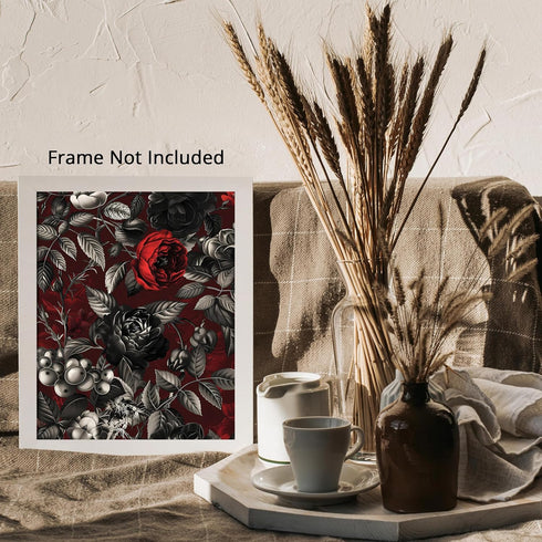 Posterizer 1 pcs-gothic romantic red-black-grey flowers-Floral & Botanical Art-Abstract & Modern Art-Decor for Home & Office- UNFRAMED Wall Art...