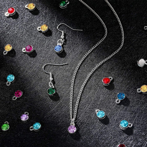 Hicarer 108 Pieces Crystal Birthstone Charms DIY Jewelry Necklace Bracelet Beads Pendant with Rings Mixed Handmade Round Crystal Charm for Earring...