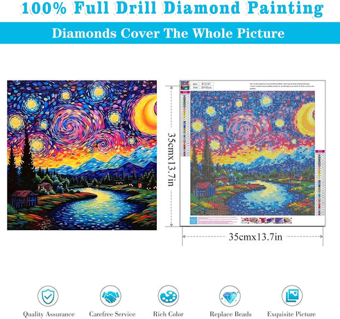 Starry Night Diamond Painting Kits for Adults - Starry Sky Diamond Art Kits for Adults Beginner, Landscape Scene DIY Full Drill Paintings with Dia...