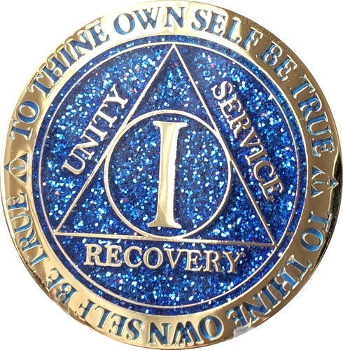 1 Year AA Medallion Reflex Blue Glitter Gold Plated Color Chip...