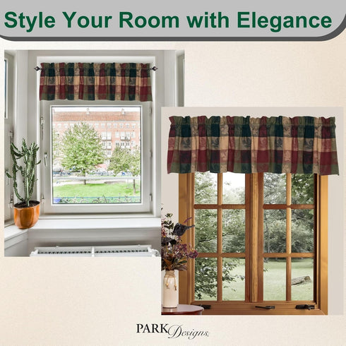 Park Designs Farmhouse Kitchen Valances for Windows - Plaid Pine Cone | Fall Decor Window Valance Curtain | Plaid Curtain Windows | 72"x14"...