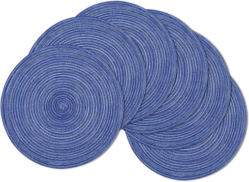 SHACOS Round Braided Placemats 15 inch Set of 6 Washable Kitchen Table Placemats for Home Wedding Party (Blue White, 6)...
