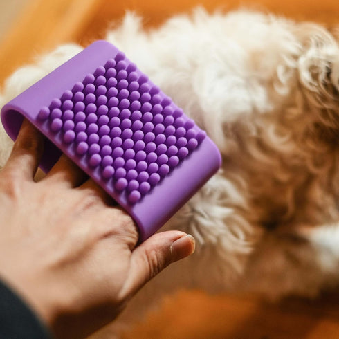MiMu Silicone Pet Brush - Purple Deshedding Brush for Routine Deep Cleaning and Massaging Wet or Dry Dog Shedding Tool...