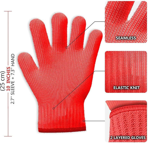 Killer's Instinct Outdoors 1 Pair Heat Resistant Gloves Oven Gloves Heat Resistant with Fingers Red Mitts Kitchen Pot Holders Cotton Mitts Red Kit...