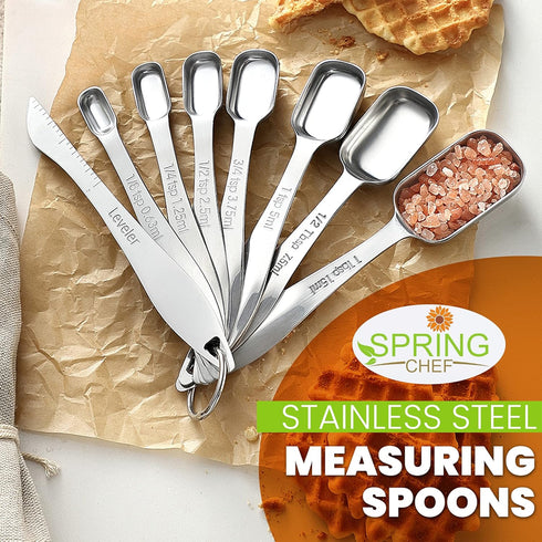 Spring Chef Stainless Steel Measuring Spoons Set of 8 with Leveler, Metal Teaspoon & Tablespoon Measuring Spoons for Dry & Liquid Ingredients, Fit...
