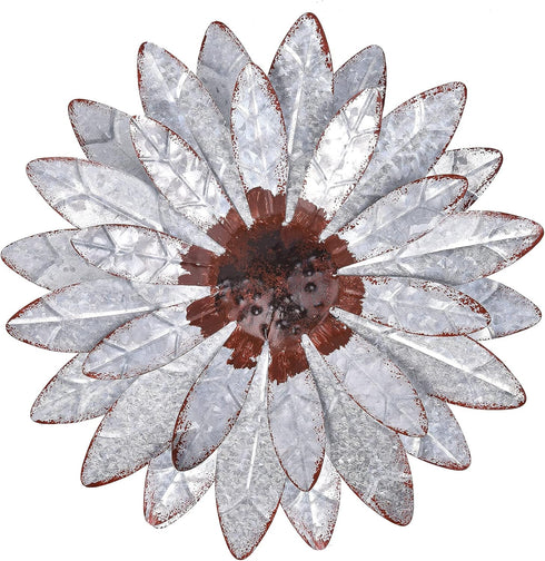 qzmaikoo Galvanized Farmhouse Metal Flowers Wall Decor Rustic Metal Wall Art Decorations Hanging for Indoor Living Room Outdoor Porch,Silver 12x12...