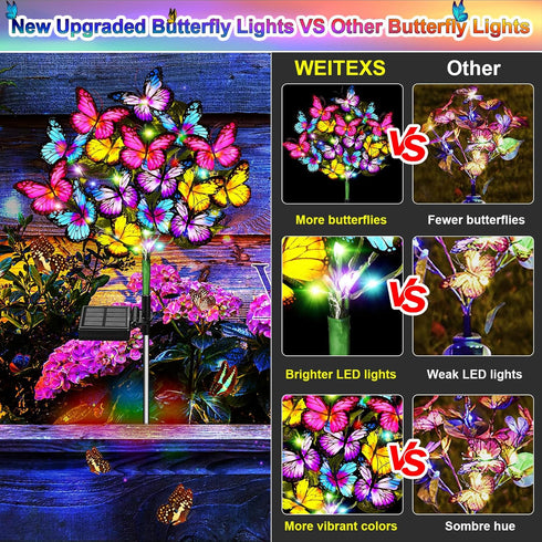 Solar Garden Lights Solar Lights Outdoor Waterproof Solar Lights 2 Pack with New Upgraded 72 LED 34 Butterfly Outdoor Solar Lights for Yard Outsid...