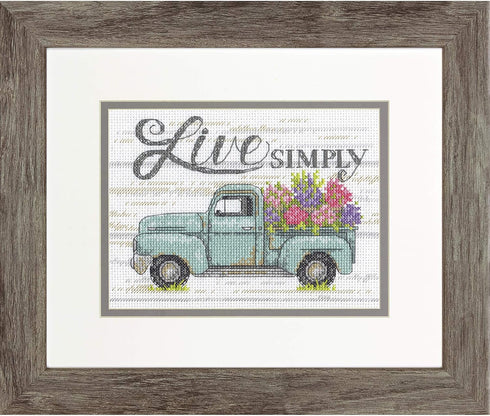 Dimensions Flower Truck Counted Cross Stitch Kit for Beginners, 7" x 5", 14 Cnt. White Aida, 5 5...