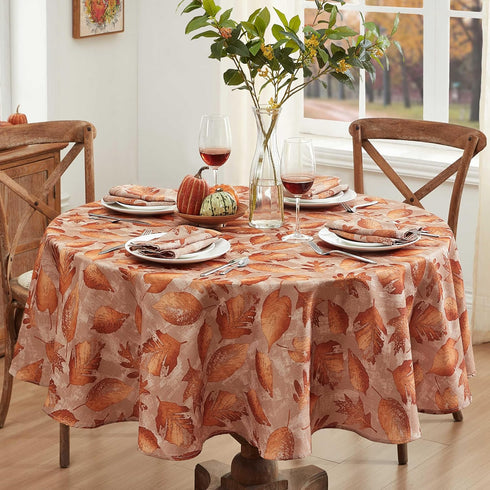 Newbridge Thanksgiving Taupe Metallic Foliage Contemporary Set of 8 Napkins, Autumn Golden Metallic Leaf Print, Soil Resistant No Iron Easy Care H...