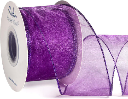 Ribbli Purple Organza Wired Ribbon, Purple Sheer Ribbon with Metallic Edge,2-1/2 Inch x 20 Yards Christmas Tree Ribbon for Decoration, Wired Ribbo...