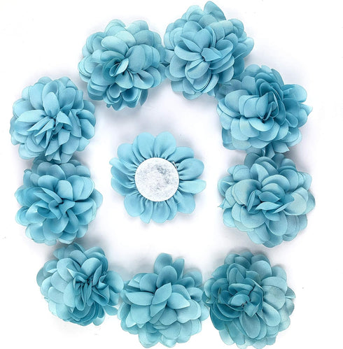 Worlds Blue Chiffon Ruffled Fabric Flower for DIY Handmade Decorative, Hair Clip,Scrapbooking and More Decoration 10PC (2-3/8" Inch)...