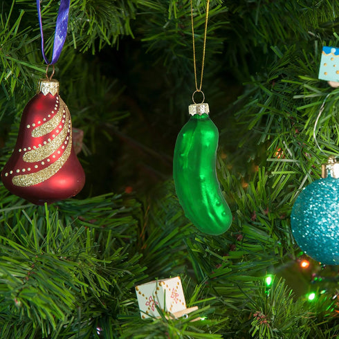 Ornativity Christmas Pickle Tree Ornament - Traditional Glass Blown Green Pickles Hanging Pickle Xmas Holiday Ornaments Decor 3.5" Pack of 4...