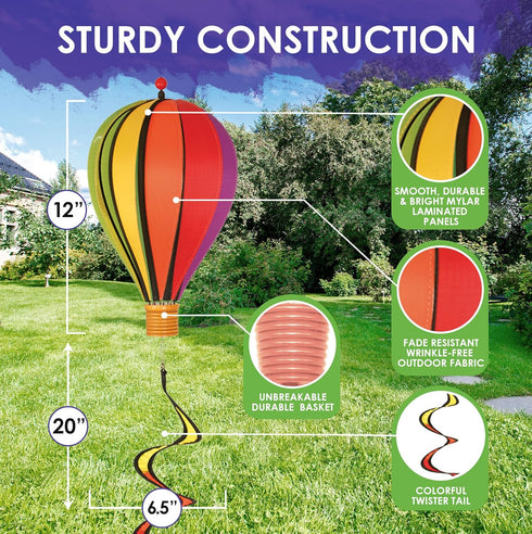 Hot Air Balloon Hanging Garden Spinner 12" - Vibrant Rainbow Design, Weather-Resistant Outdoor Decor, Durable & Lightweight for Patios, Yards, and...