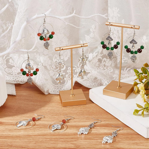 SUNNYCLUE 1 Box DIY 10 Pairs Mushroom Charms Mushrooms Charm Earring Making Starter Kit Tibetan Style Spring Plant Leaf Charms Flower Linking Conn...