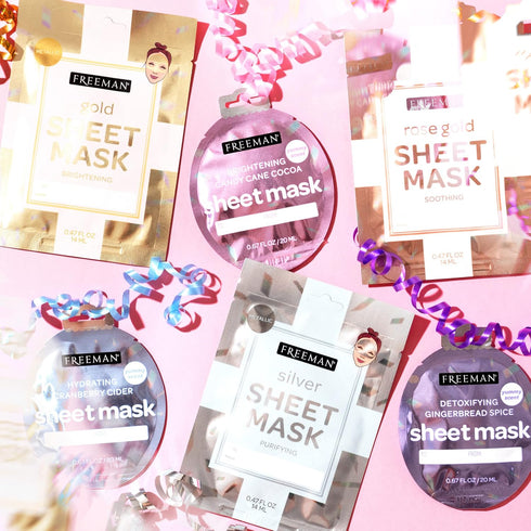 Freeman Limited Edition Christmas Sheet Masks, Brightening Candy Cane, Hydrating Cranberry Cider, Detoxifying Gingerbread Spice, Multicolor, Cacao...