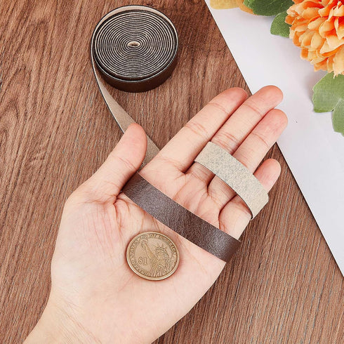 GORGECRAFT 1/2" Wide Dark Brown Faux Grain Buffalo Leather Strip Cord 79" Long Single Sided Leather Roll 1.2mm Thick Matte Synthetic Leather Cord ...