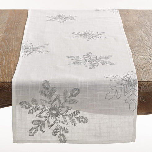 Saro Lifestyle Embroidered Snowflakes Table Runner, 16"x54", Red...