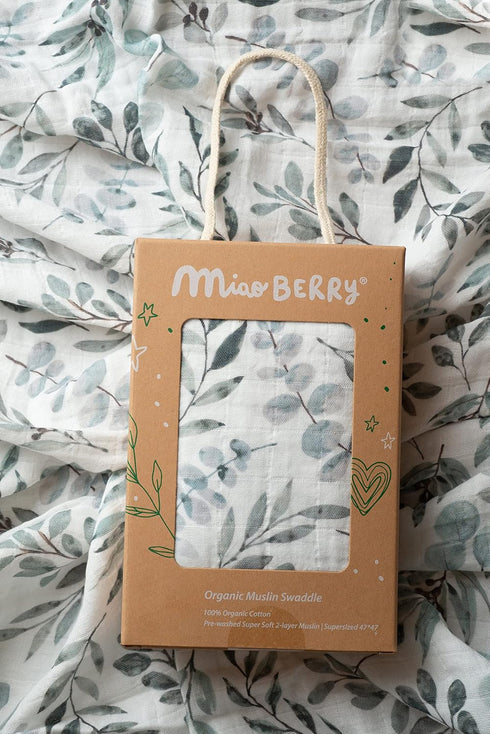 Miaoberry Organic Muslin Swaddle Blankets with Matching Hat and Wooden Hello World Newborn Sign | Eucalyptus Newborn Photography Props | Birth Ann...