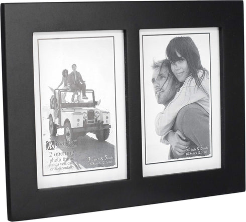 Malden 673-35SD Double 3.5x5 Picture Frame - Wide Real Wood Molding, Real Glass - Black...