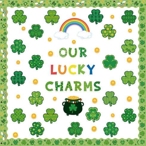 St. Patrick Shamrock Bulletin Board - 121P St. Patrick's Day Shamrock Bulletin Board Classroom Decor Our Lucky Charms Clover Gold Rainbow Stockpot...